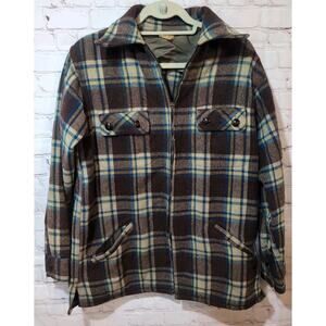 Vintage 1950s Wool Plaid Jacket Monterey Crown Zipper USA Workwear Mens Small